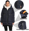 Women's Hooded Winter Down Coat Double Snap Puffer Jacket with Big Pockets Winter Coats Two-Way Zipper Puffer Warm Jacket 