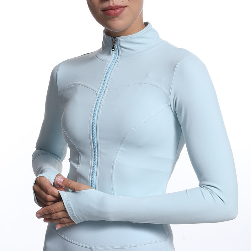 Women's Custom Sports Fitness Running Yoga Workout Long Sleeve Athletic Thumb Hole Crop Zip Up Tops 