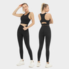 Women Seamless Yoga Sets 2-piece Black Leopard Print Custom Sports Tops Fitness Gym Sports Workout High Waist Tummy Control Wholesale Leggings