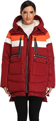 Women's Hooded Winter Down Coat Double Snap Puffer Jacket with Big Pockets Winter Coats Two-Way Zipper Puffer Warm Jacket 