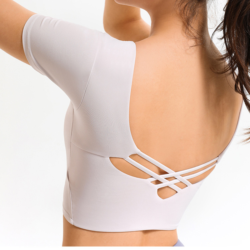  Women Customize Workout Cross Back Sport T-shirt Strappy Criss Cross for Yoga Workout Fitness T-shirts