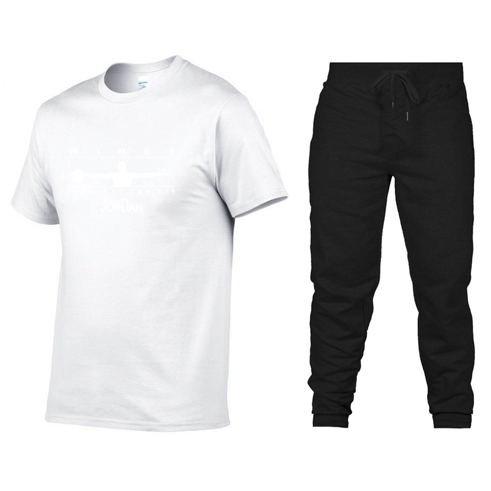 Hot Sale Men's Cotton Short-sleeved T-shirt Suit Men's Round Neck T-shirt + Sports Pants Suit Fashion Trend T-shirt