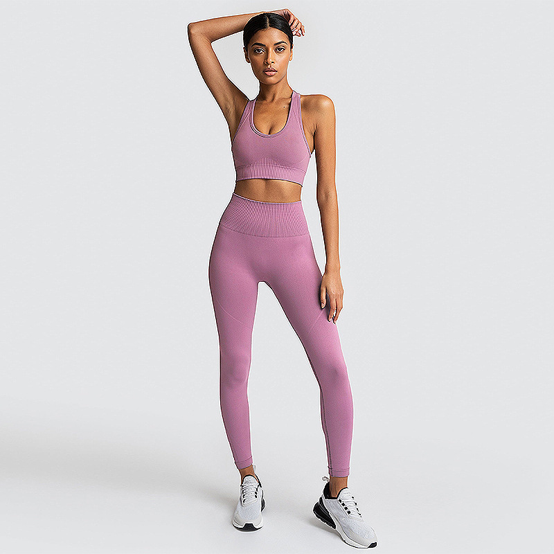 Women Customize Seamless Fitness Yoga Sets 2-piece High Waist Casual Outdoor Running Gym Sports Workout Tight Leggings 