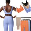 Women Seamless Yoga Sets 2-piece Custom High Waist Tummy Control Open Back Tops Outdoor Plus Size Fitness Gym Sports Workout Leggings