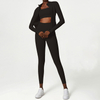 Women Seamless Yoga Sets 3-piece Custom Long Sleeve Tops Fitness Gym Sports Workout High Waist Tummy Control Leggings